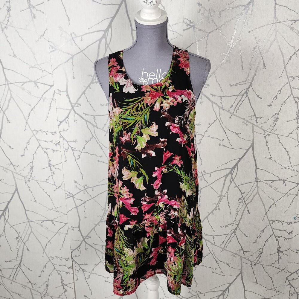 Lovers + Friends Colorful Tropical Floral Print Peplum Hem Dress